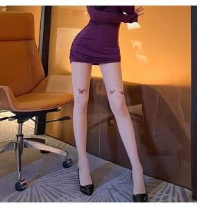 FEE ET MOI - Butterfly Print Open-Crotch Pantyhose (Skin Color)